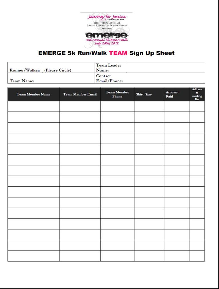 team sign up sheets